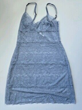 SAMANTHA CHANG Serenity Blue Lace Chic Slip Dress Chemise Night Out Vibe M NWOT